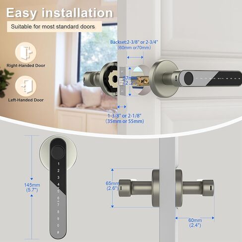 Fingerprint Door Lock,Smart Door knob,Biometric Door Lock,with passcode keypad Fobs keyless Entry Door Handle，for Bedroom Home Hotel Office Apartment (Champagne Gold with APP) in Saudi Arabia