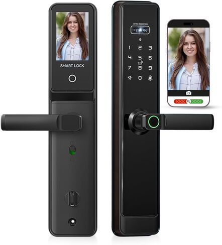 قفل باب ثلاثي الأبعاد للوجه مع كاميرا عالية الدقة ، وبصمة الأصابع ، جرس باب الفيديو ، WiFi ، Alexa - إدخال بدون مفتاح مع طرق متعددة ، تطبيق Tyua ، رمز المرور ، البطاقة ، والمفاتيح - مقاومة للطقس ، تثبيت DIY in Kuwait