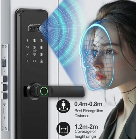 قفل باب ثلاثي الأبعاد للوجه مع كاميرا عالية الدقة ، وبصمة الأصابع ، جرس باب الفيديو ، WiFi ، Alexa - إدخال بدون مفتاح مع طرق متعددة ، تطبيق Tyua ، رمز المرور ، البطاقة ، والمفاتيح - مقاومة للطقس ، تثبيت DIY in Kuwait