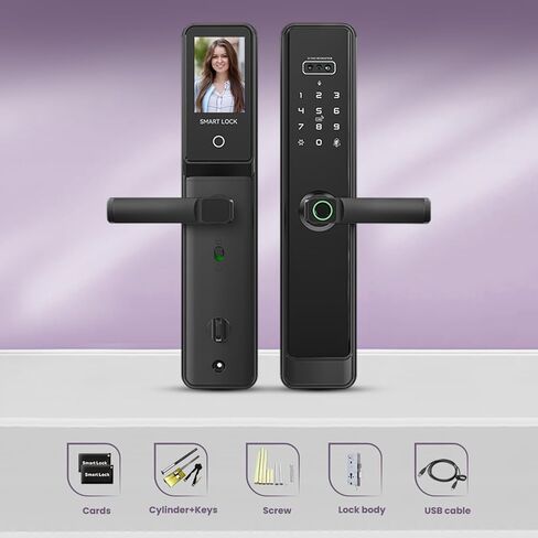 قفل باب ثلاثي الأبعاد للوجه مع كاميرا عالية الدقة ، وبصمة الأصابع ، جرس باب الفيديو ، WiFi ، Alexa - إدخال بدون مفتاح مع طرق متعددة ، تطبيق Tyua ، رمز المرور ، البطاقة ، والمفاتيح - مقاومة للطقس ، تثبيت DIY in Kuwait