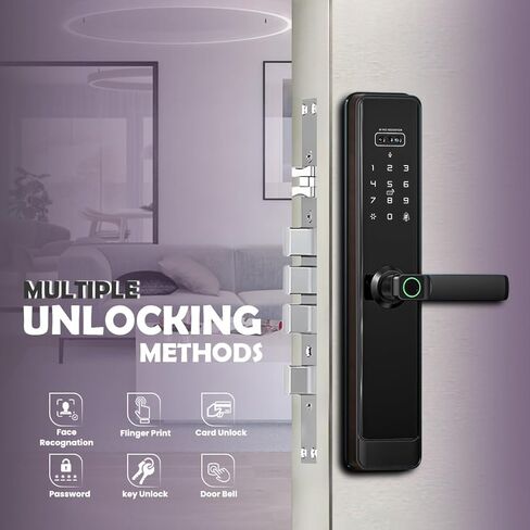قفل باب ثلاثي الأبعاد للوجه مع كاميرا عالية الدقة ، وبصمة الأصابع ، جرس باب الفيديو ، WiFi ، Alexa - إدخال بدون مفتاح مع طرق متعددة ، تطبيق Tyua ، رمز المرور ، البطاقة ، والمفاتيح - مقاومة للطقس ، تثبيت DIY in Kuwait