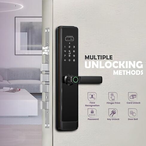 قفل باب ثلاثي الأبعاد للوجه مع كاميرا عالية الدقة ، وبصمة الأصابع ، جرس باب الفيديو ، WiFi ، Alexa - إدخال بدون مفتاح مع طرق متعددة ، تطبيق Tyua ، رمز المرور ، البطاقة ، والمفاتيح - مقاومة للطقس ، تثبيت DIY in Kuwait