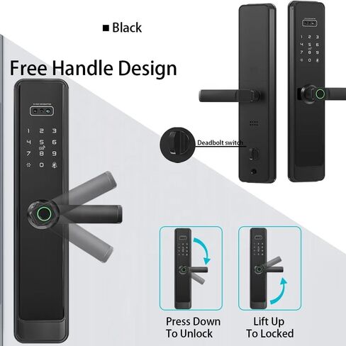 قفل باب ثلاثي الأبعاد للوجه مع كاميرا عالية الدقة ، وبصمة الأصابع ، جرس باب الفيديو ، WiFi ، Alexa - إدخال بدون مفتاح مع طرق متعددة ، تطبيق Tyua ، رمز المرور ، البطاقة ، والمفاتيح - مقاومة للطقس ، تثبيت DIY in Kuwait