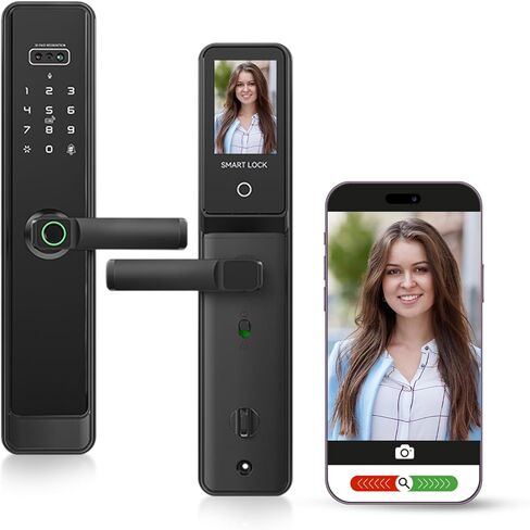 قفل باب ثلاثي الأبعاد للوجه مع كاميرا عالية الدقة ، وبصمة الأصابع ، جرس باب الفيديو ، WiFi ، Alexa - إدخال بدون مفتاح مع طرق متعددة ، تطبيق Tyua ، رمز المرور ، البطاقة ، والمفاتيح - مقاومة للطقس ، تثبيت DIY in Kuwait
