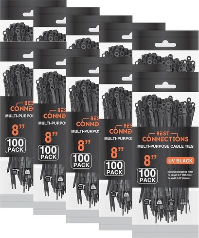 Black Cable Ties – 100 Pieces 8 inches with Screw Down Hole for Mounting- Strong Nylon Wire Ties with 50 Lbs Tensile Strength – Cable Management Ties for Outdoor & Indoor in Saudi Arabia