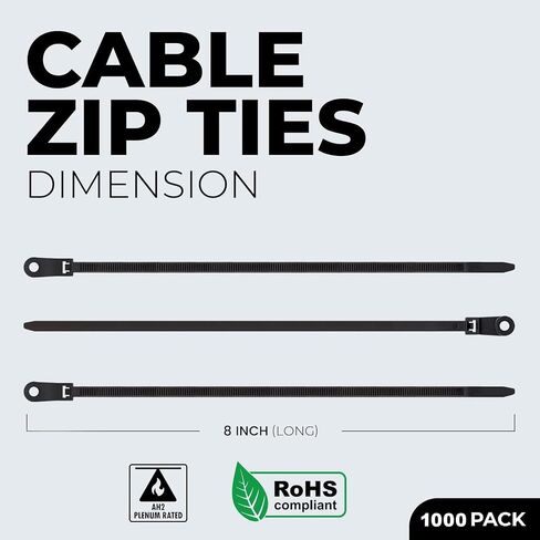Black Cable Ties – 100 Pieces 8 inches with Screw Down Hole for Mounting- Strong Nylon Wire Ties with 50 Lbs Tensile Strength – Cable Management Ties for Outdoor & Indoor in Saudi Arabia