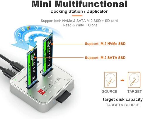 MAIWO K3016CL M.2 SATA/NVMe Docking Station, 10Gbps USB-C SSD Duplicator with SD Express Slot, One-Key Offline Clone, Dual M.2 SSD Reader & Writer, System Disk Migration Tool in Saudi Arabia
