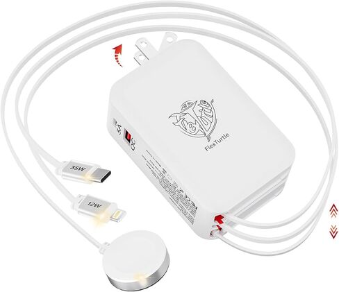 Apple Watch Charger Travel Essentials ، 5 في محطة شحن سفر واحدة لأجهزة Apple ، وشاحن جدران قابل للسحب مع كابلات قابلة للسحب 3 * 3.2 قدم ، وكتاب شاحن سريع لترس التفاح ، رمادي in Kuwait