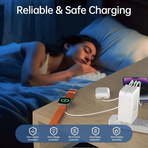 Apple Watch Charger Travel Essentials ، 5 في محطة شحن سفر واحدة لأجهزة Apple ، وشاحن جدران قابل للسحب مع كابلات قابلة للسحب 3 * 3.2 قدم ، وكتاب شاحن سريع لترس التفاح ، رمادي in Kuwait