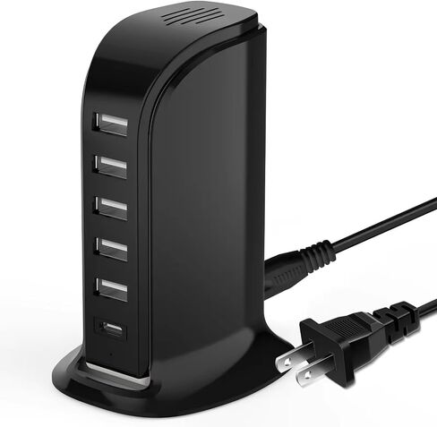 USB Charging Station for Multiple Devices, Multiport Charger Tower, USB-C Port Supports PD Quick Charge Compatible with iPhone, Smartphones, Tablets and Other Devices (Black, 20W) in Saudi Arabia