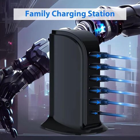 USB Charging Station for Multiple Devices, Multiport Charger Tower, USB-C Port Supports PD Quick Charge Compatible with iPhone, Smartphones, Tablets and Other Devices (Black, 20W) in Saudi Arabia