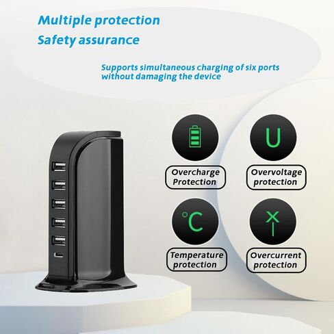 USB Charging Station for Multiple Devices, Multiport Charger Tower, USB-C Port Supports PD Quick Charge Compatible with iPhone, Smartphones, Tablets and Other Devices (Black, 20W) in Saudi Arabia