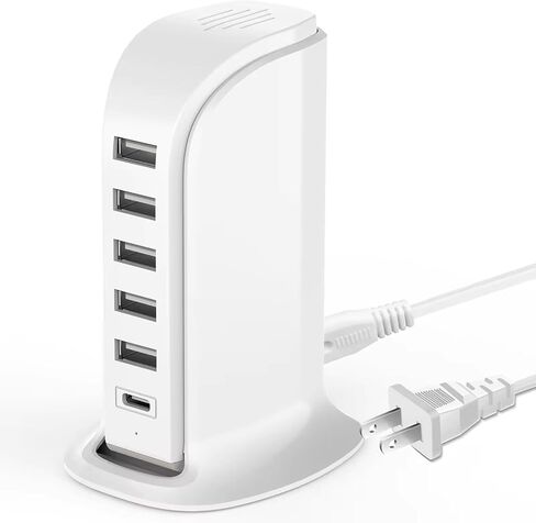 محطة شحن USB لأجهزة متعددة ، وبرج شاحن متعدد الشاحن ، وموانئ USB-C ، تدعم PD Quick Charge متوافقة مع iPhone ، والهواتف الذكية ، والأجهزة اللوحية والأجهزة الأخرى (Black ، 20W) in Saudi Arabia