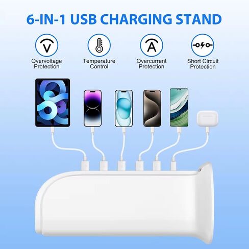 محطة شحن USB لأجهزة متعددة ، وبرج شاحن متعدد الشاحن ، وموانئ USB-C ، تدعم PD Quick Charge متوافقة مع iPhone ، والهواتف الذكية ، والأجهزة اللوحية والأجهزة الأخرى (Black ، 20W) in Saudi Arabia
