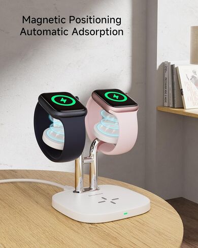 شاحن مشاهدة مزدوج مع شحن سريع لشركة Apple Watch ، Swanscout 704a ، 3-in-1 محطة الشحن اللاسلكية تقف لـ Apple Watch Ultra 2/10/9 ، Dock الشاحن اللاسلكي لـ Airpods Pro 2/3/2 (White & Silver) in Saudi Arabia