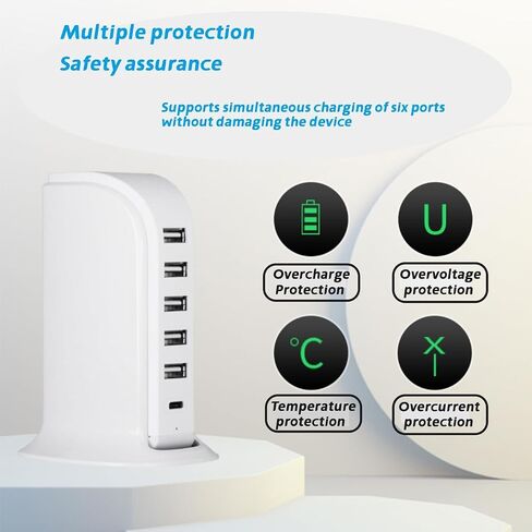 محطة شحن USB لأجهزة متعددة ، وبرج شاحن متعدد الشاحن ، وموانئ USB-C ، تدعم PD Quick Charge متوافقة مع iPhone ، والهواتف الذكية ، والأجهزة اللوحية والأجهزة الأخرى (Black ، 20W) in Saudi Arabia
