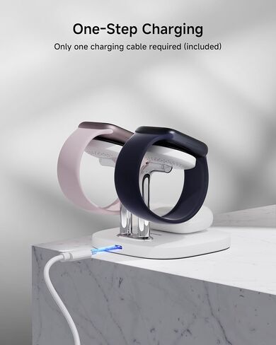 شاحن مشاهدة مزدوج مع شحن سريع لشركة Apple Watch ، Swanscout 704a ، 3-in-1 محطة الشحن اللاسلكية تقف لـ Apple Watch Ultra 2/10/9 ، Dock الشاحن اللاسلكي لـ Airpods Pro 2/3/2 (White & Silver) in Saudi Arabia