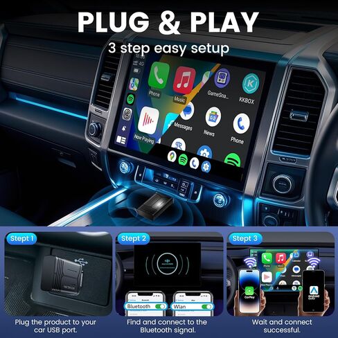 H-Air Wireless Carplay & Android Auto Adapter ، 2025 Upgrade ، Plug & Play USB Dongle ، تحويل CarPlay Auto السلك in Kuwait
