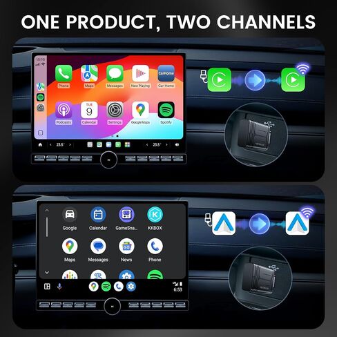 H-Air Wireless Carplay & Android Auto Adapter ، 2025 Upgrade ، Plug & Play USB Dongle ، تحويل CarPlay Auto السلك in Kuwait