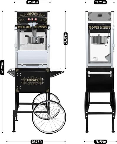 عربة آلة الفشار مع 8 أوقية غلاية تشكل ما يصل إلى 32 كوب صانع الفشار صانع الجهاز على طراز بوبر على عجلات الفشار آلات للفيلم التجاري للسينما الفشار Machine المسرح Red in Kuwait