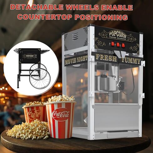 عربة آلة الفشار مع 8 أوقية غلاية تشكل ما يصل إلى 32 كوب صانع الفشار صانع الجهاز على طراز بوبر على عجلات الفشار آلات للفيلم التجاري للسينما الفشار Machine المسرح Red in Kuwait