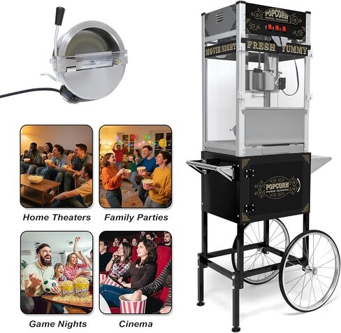 عربة آلة الفشار مع 8 أوقية غلاية تشكل ما يصل إلى 32 كوب صانع الفشار صانع الجهاز على طراز بوبر على عجلات الفشار آلات للفيلم التجاري للسينما الفشار Machine المسرح Red in Kuwait