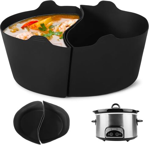 6 Quart 2-in-1 Silicone Prot Piners ، مقسم مقسم للطباخ البطيء القابل لإعادة الاستخدام ، For Crockpot ، شكل بيضاوي ، مقبض مضاد للانزلاق ، بطانة طبخ بطيئة آمنة غسالة الصحون لوجبة طبختين in Saudi Arabia