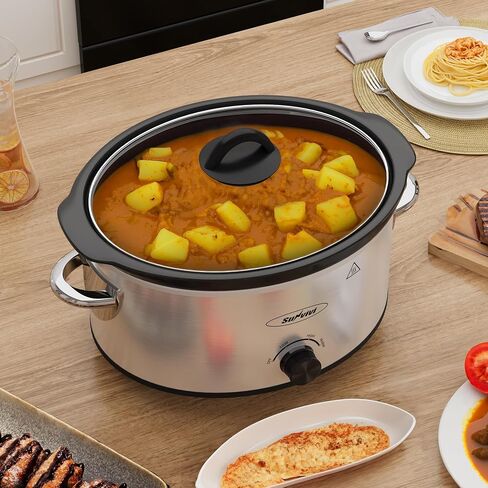 Sunvivi 4QT طباخ بطيء وأطعمة صغيرة أكثر دفئًا مع 3 إعدادات تسخين ، وعاء من السيراميك القابل للإزالة ، وغطاء زجاجي آمن غسالة الصحون ، والفولاذ المقاوم للصدأ in Kuwait