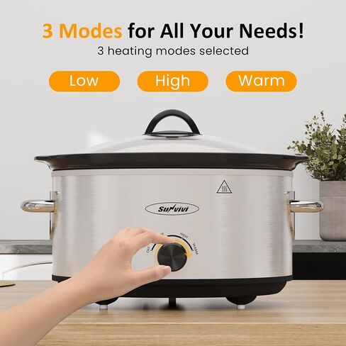 Sunvivi 4QT طباخ بطيء وأطعمة صغيرة أكثر دفئًا مع 3 إعدادات تسخين ، وعاء من السيراميك القابل للإزالة ، وغطاء زجاجي آمن غسالة الصحون ، والفولاذ المقاوم للصدأ in Kuwait