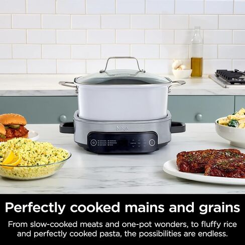 Ninja Foodi 6.5 Qt PossibleCooker ، وظائف 6 في 1 ، طباخ متعدد ، طباخ بطيء ، الفولاذ المقاوم للصدأ/الأبيض ، MC1100 (متجدد) in Kuwait