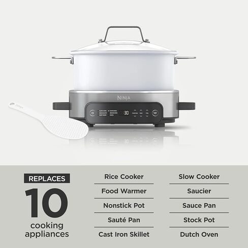 Ninja Foodi 6.5 Qt PossibleCooker ، وظائف 6 في 1 ، طباخ متعدد ، طباخ بطيء ، الفولاذ المقاوم للصدأ/الأبيض ، MC1100 (متجدد) in Kuwait