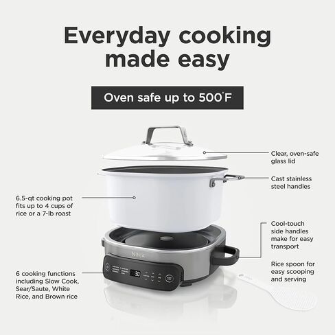 Ninja Foodi 6.5 Qt PossibleCooker ، وظائف 6 في 1 ، طباخ متعدد ، طباخ بطيء ، الفولاذ المقاوم للصدأ/الأبيض ، MC1100 (متجدد) in Kuwait