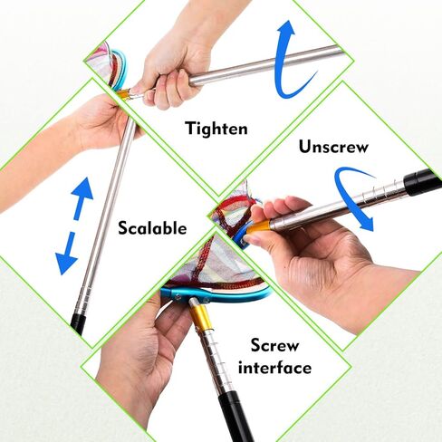 2PCS Kids Fishing Nets with Bucket - Telescoping Handle Retractable Landing Net Lightweight Aluminum Pole for Catch and Release Frog, Minnow, Butterfly, Crab, Beach and Creek Outdoor in Kuwait