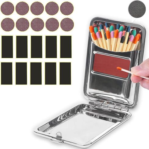 Metal Match Boxes with Stickers(20PCS Refill Pieces), Blank Waterproof Match Box(Sealed, Vintage, Reusable, Portable)-Household, Camping,Hiking, Emergency Kit, Gifts in Saudi Arabia