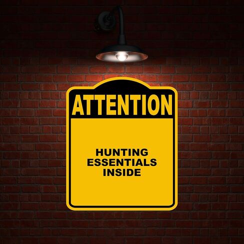 HUNTING ESSENTIALS INSIDE Attention Yellow Black Aluminum Composite Sign 15 x 18 inches in Saudi Arabia