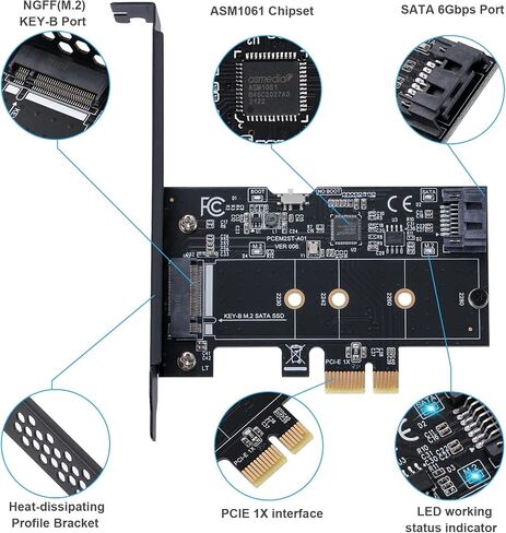 Key-M to PCIe Adapter Card - M.2 NVMe SSD Converter - Compatible with Desktop PCs/Motherboards - (Supports 2280/2260/2242/2230 Sizes) in Saudi Arabia