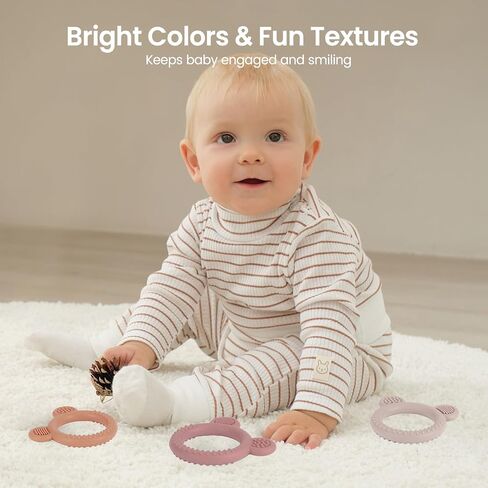 Eascrozn Teething Toys for Babies 0-6 Months, 3 Pack Silicone Baby Toys 6 to 12 Months, BPA Free Soft Textured Teething Relief Soothing Sore Gums Baby Essentials in Saudi Arabia
