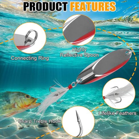 Fishing Spoons Lures Set,5pcs Hard Metal Casting Jigging Spoon Baits with Sharp Treble Hooks Jig Spoons Lure for Saltwater Freshwater Bass Trout Salmon Crappie Walleye Pike in Saudi Arabia