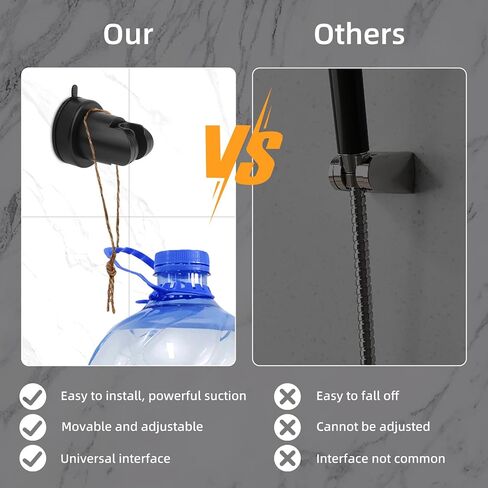 Suction Cup Shower Head Holder – Removable No Drill Wall Mount ABS Plastic Shower Wand Holder – Universal Suction Holder for Bathroom (Black) in Saudi Arabia