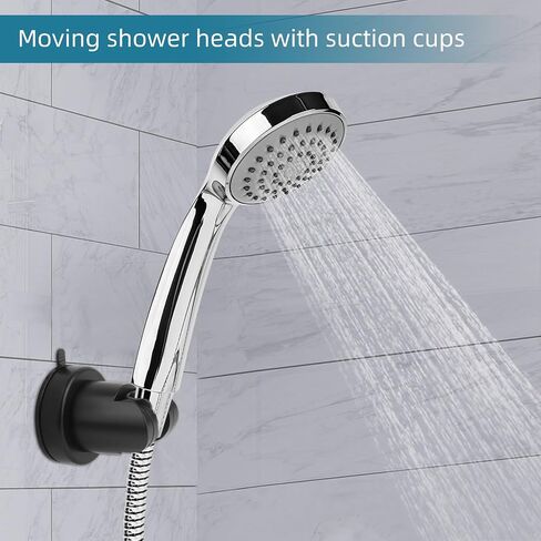 Suction Cup Shower Head Holder – Removable No Drill Wall Mount ABS Plastic Shower Wand Holder – Universal Suction Holder for Bathroom (Black) in Saudi Arabia