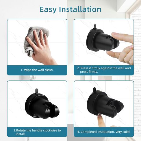 Suction Cup Shower Head Holder – Removable No Drill Wall Mount ABS Plastic Shower Wand Holder – Universal Suction Holder for Bathroom (Black) in Saudi Arabia