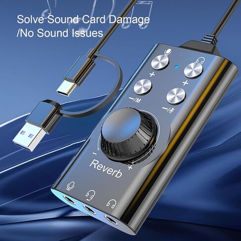 EBTOOLS USB Type C External Sound Card, Noise Reduction, 16bit/48Khz Music Playback, Adjustable Volume, Voice Changing Effects, Reverb Adjustment, for External Speaker, Headphones in Saudi Arabia