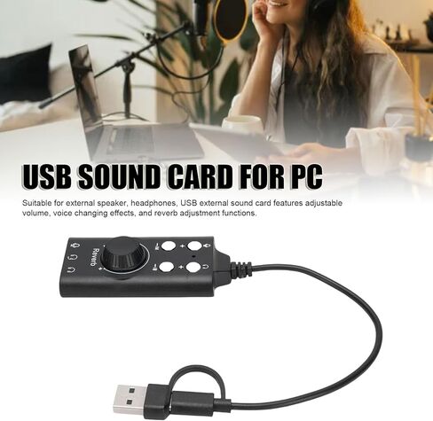 EBTOOLS USB Type C External Sound Card, Noise Reduction, 16bit/48Khz Music Playback, Adjustable Volume, Voice Changing Effects, Reverb Adjustment, for External Speaker, Headphones in Saudi Arabia
