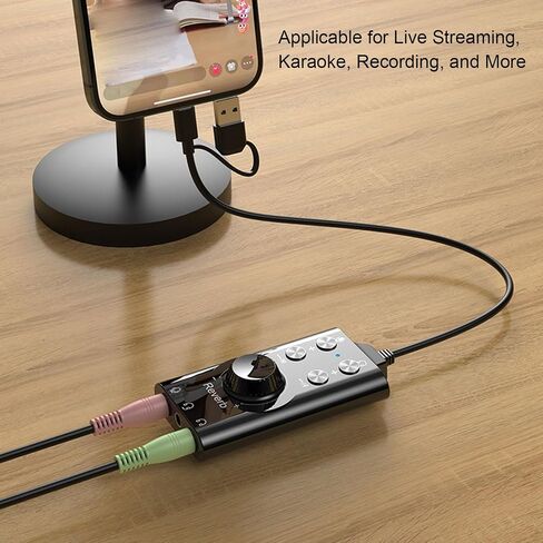 EBTOOLS USB Type C External Sound Card, Noise Reduction, 16bit/48Khz Music Playback, Adjustable Volume, Voice Changing Effects, Reverb Adjustment, for External Speaker, Headphones in Saudi Arabia