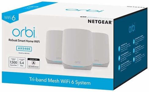 Netgear Orbi Tri-Band Wi-Fi 6 Mesh System RBK763S مع 2 تمديدات من الأقمار الصناعية (تغطية تصل إلى 7500 قدم مربع ، 75 جهازًا ، AX5400 حتى 5.4 جيجابت في الثانية) in Saudi Arabia