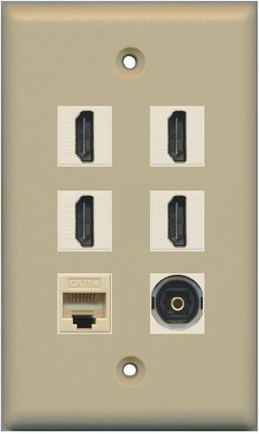 RiteAV - 4 HDMI and 1 - Ethernet Cat5e and 1 - Toslink Port Wall Plate White - Black in Saudi Arabia