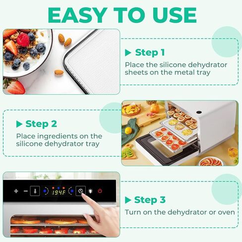 6Pcs Silicone Dehydrator Sheets 11x11 inch, Non-Stick Dehydrator Tray Liner with Edge for Food Freeze Dryer, Reusable Dryer Mats for Fruits, Vegetables, Meat, Yogurt in Saudi Arabia