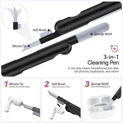 for Airpods Pro 2 Case 2023/2022/2019 with Cleaner kit,Silicone Protection AirPod Pro Case Cover (USB-C/Lightning Cable) with Ear Tips,Airpods Pro 2nd/1st Generation Case with Keychain,Black in Kuwait