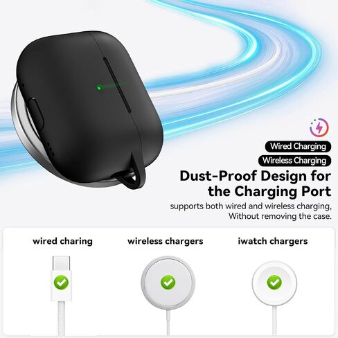 for Airpods Pro 2 Case 2023/2022/2019 with Cleaner kit,Silicone Protection AirPod Pro Case Cover (USB-C/Lightning Cable) with Ear Tips,Airpods Pro 2nd/1st Generation Case with Keychain,Black in Kuwait