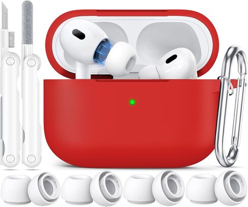 for Airpods Pro 2 Case 2023/2022/2019 with Cleaner kit,Silicone Protection AirPod Pro Case Cover (USB-C/Lightning Cable) with Ear Tips,Airpods Pro 2nd/1st Generation Case with Keychain,Black in Kuwait